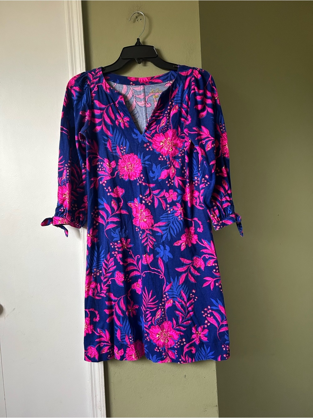 Lilly Pulitzer Navy & Hot Pink Floral Shift dress Sz XXS